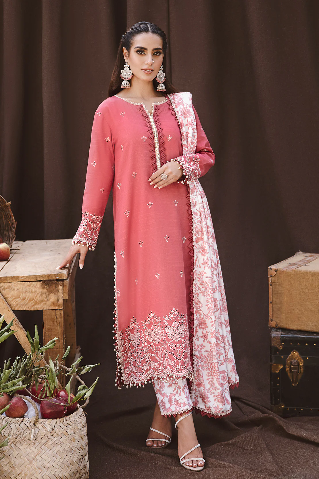 3 PIECE - EMBROIDERED KHADDAR SUIT WITH TWILL SHAWL - Image 3