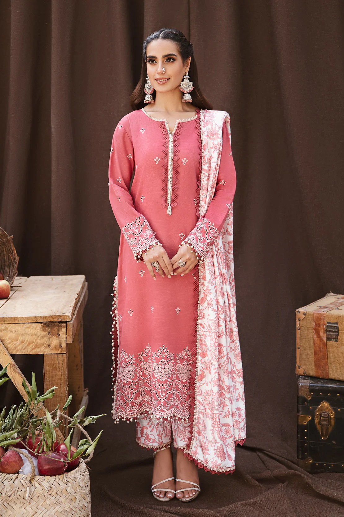 3 PIECE - EMBROIDERED KHADDAR SUIT WITH TWILL SHAWL - Image 4