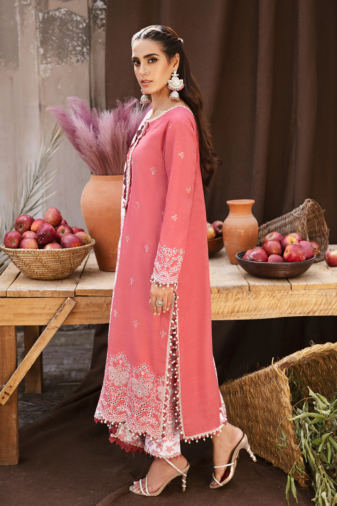 3 PIECE - EMBROIDERED KHADDAR SUIT WITH TWILL SHAWL - Image 5
