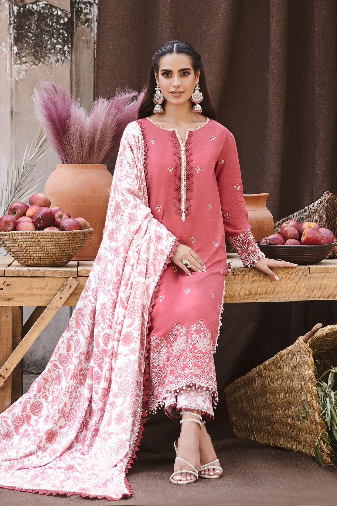 3 PIECE - EMBROIDERED KHADDAR SUIT WITH TWILL SHAWL - Image 7