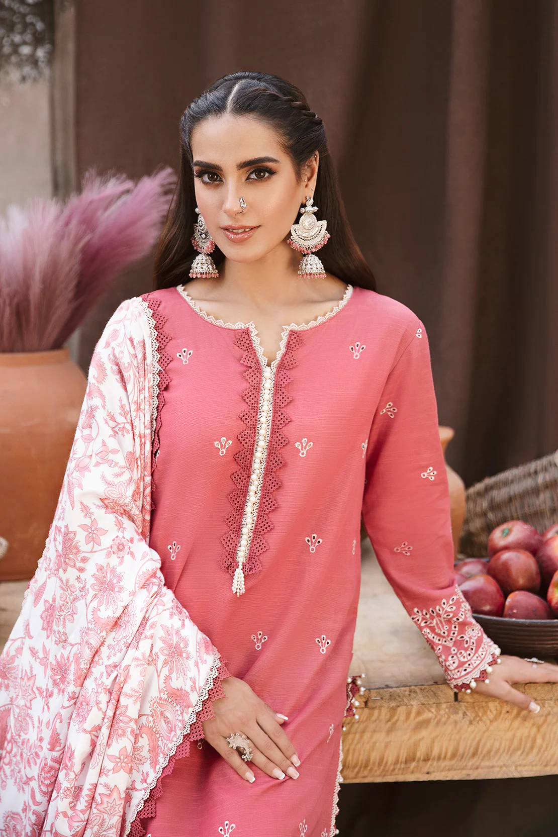 3 PIECE - EMBROIDERED KHADDAR SUIT WITH TWILL SHAWL - Image 8