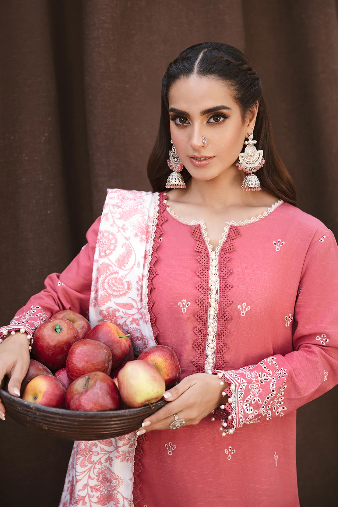 3 PIECE - EMBROIDERED KHADDAR SUIT WITH TWILL SHAWL - Image 9