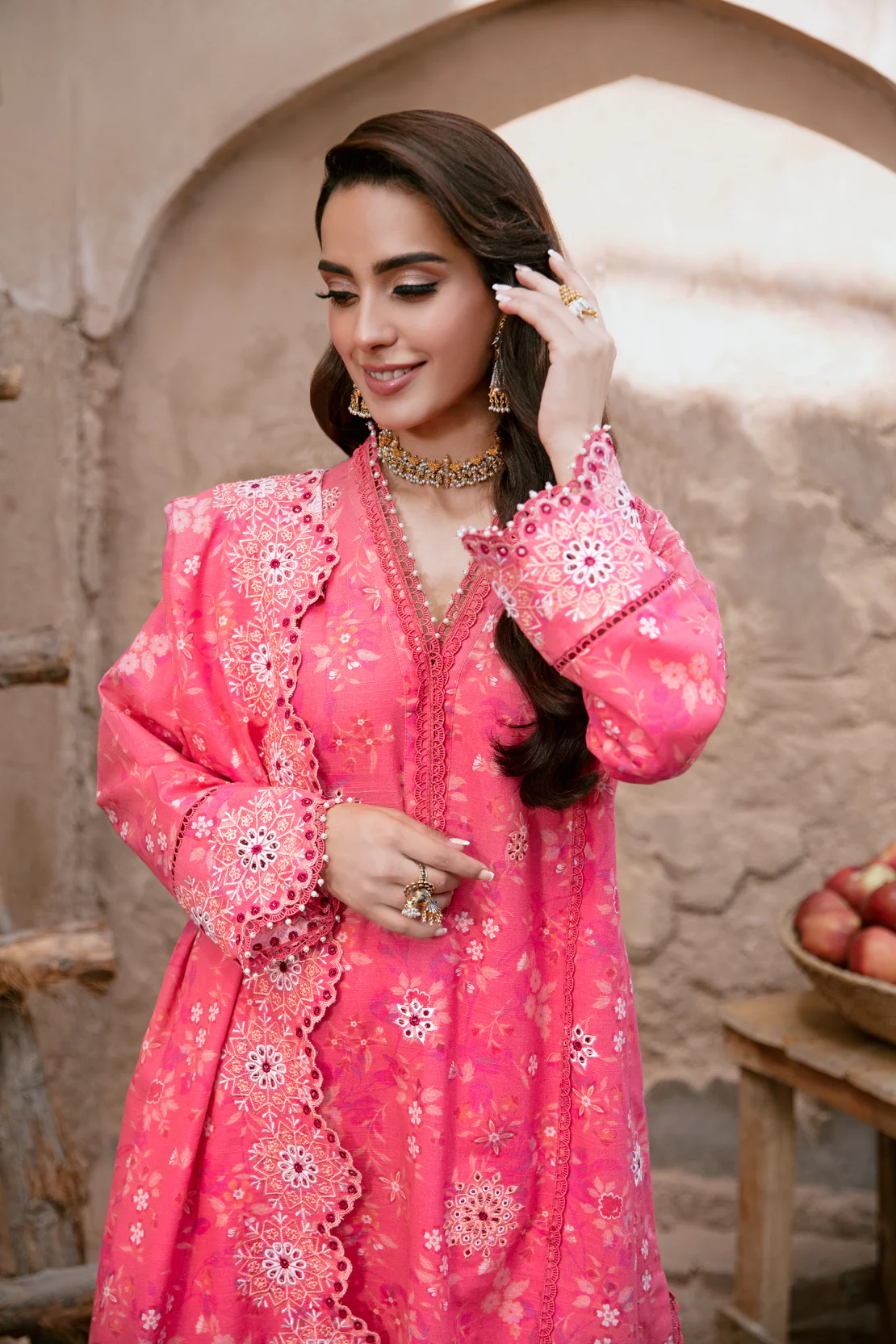 3 PIECE - EMBROIDERED KHADDAR SUIT WITH KHADDAR SHAWL - Image 3
