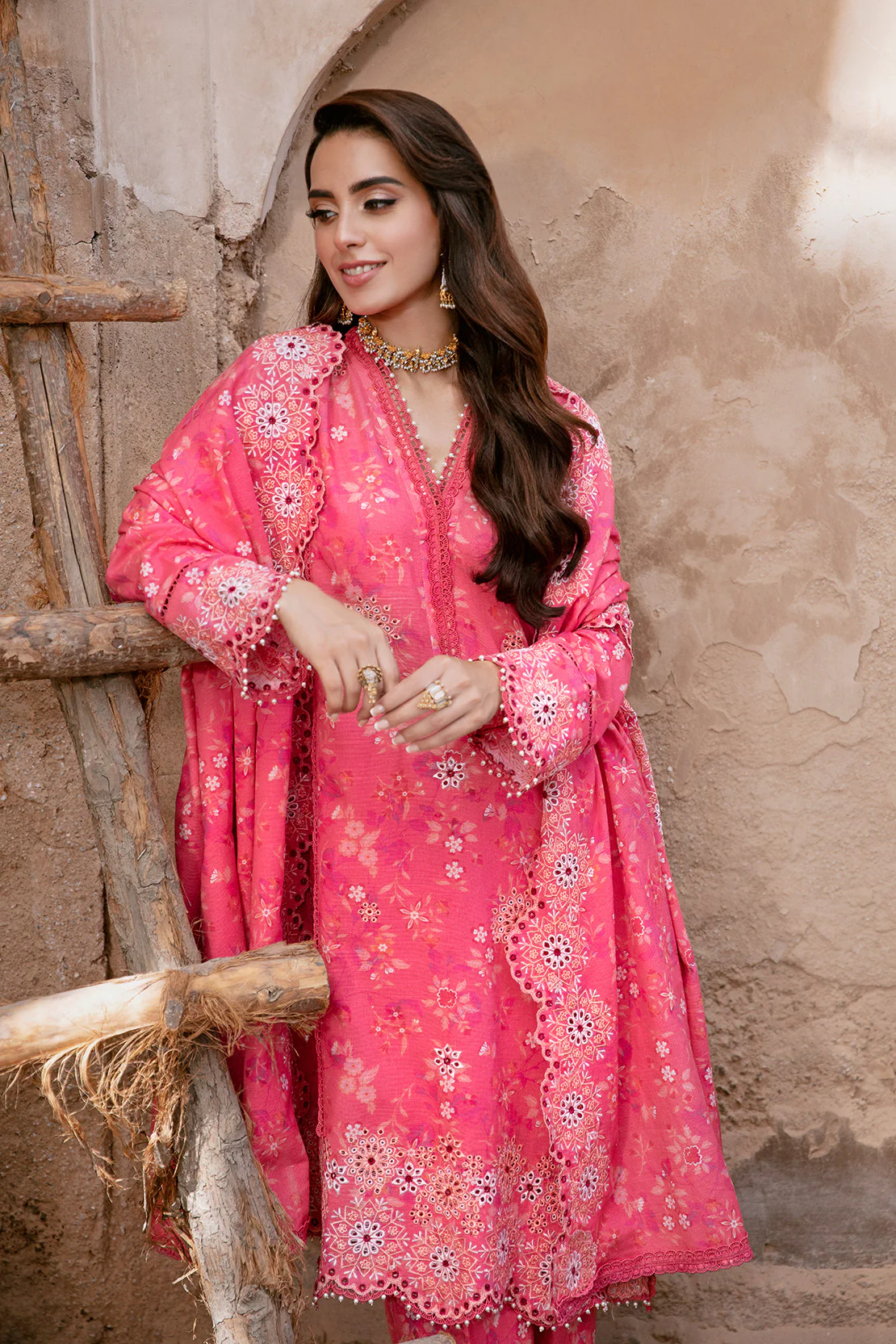 3 PIECE - EMBROIDERED KHADDAR SUIT WITH KHADDAR SHAWL - Image 6