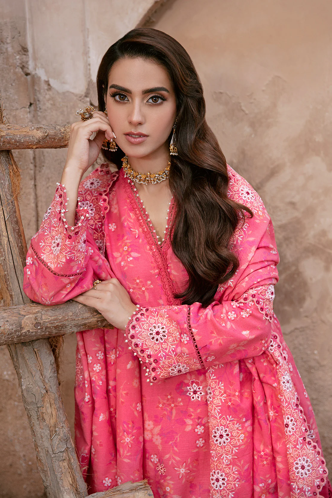 3 PIECE - EMBROIDERED KHADDAR SUIT WITH KHADDAR SHAWL - Image 7
