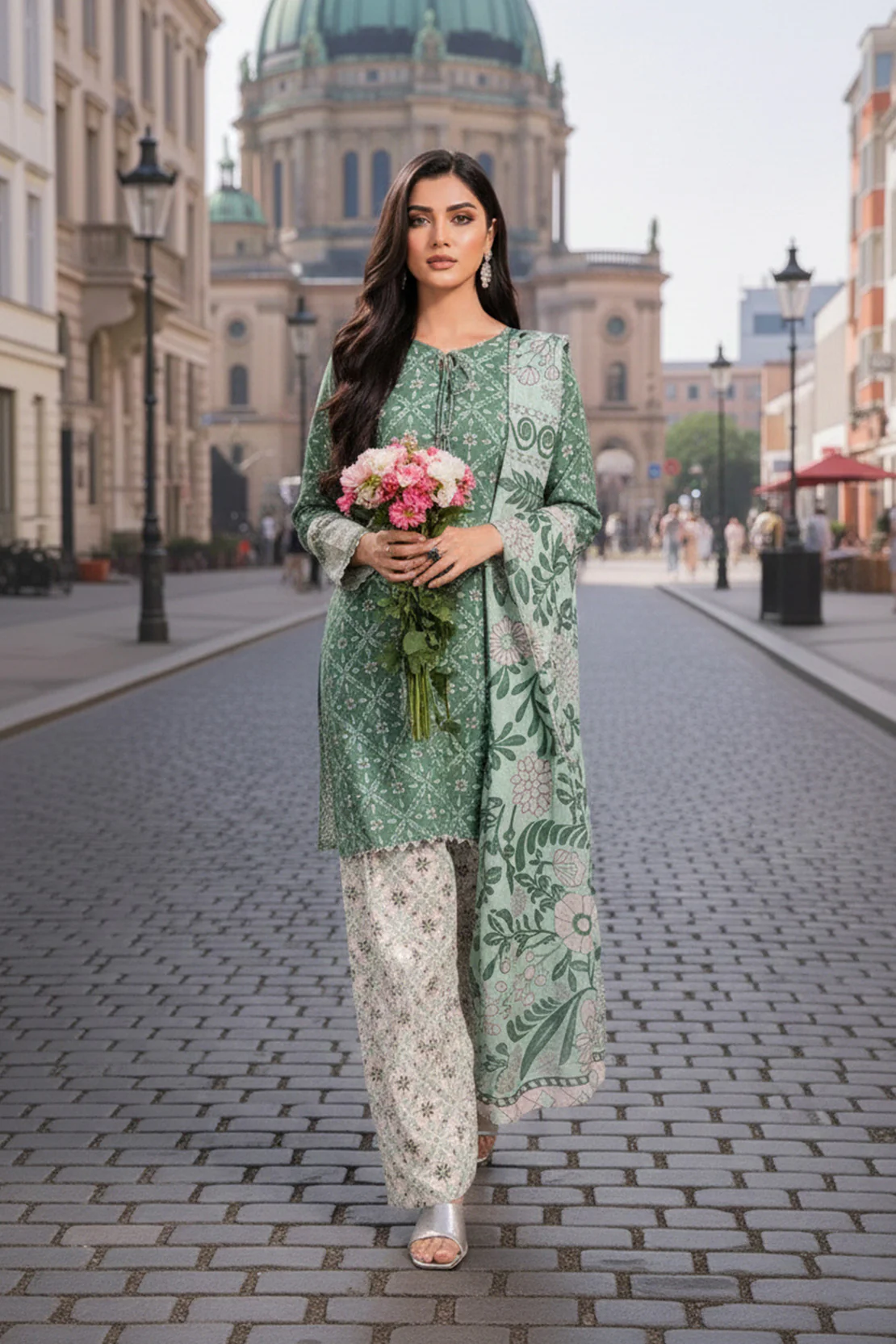 Printed - 3 Pc Khaddar Suit - Image 2