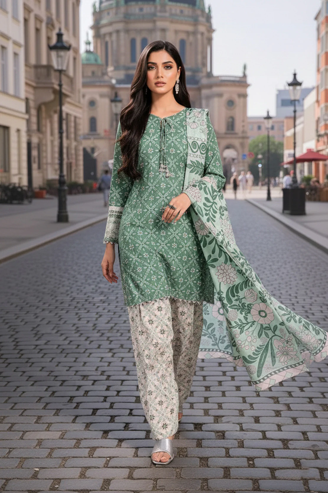 Printed - 3 Pc Khaddar Suit - Image 4