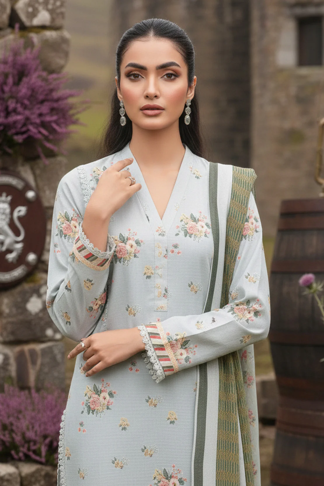 Printed - 3 Pc Khaddar Suit - Image 2