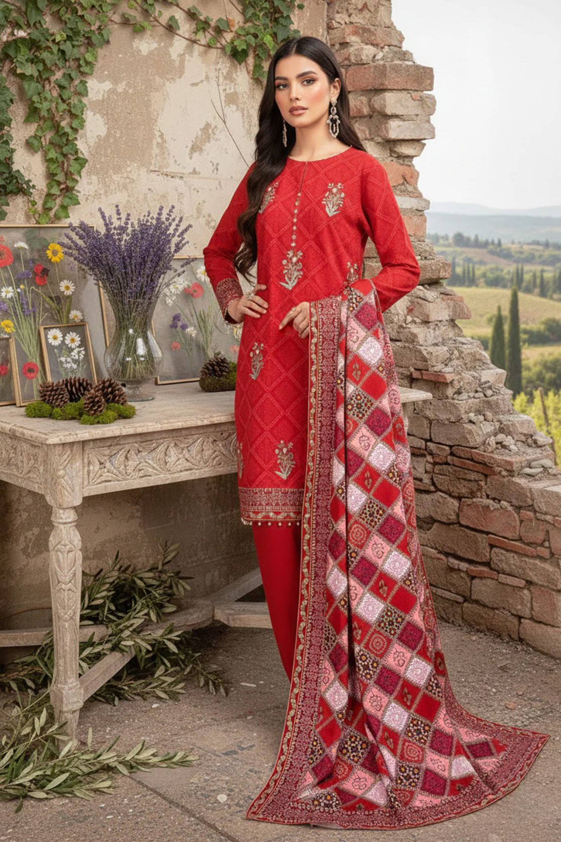 Embroidered - 3 Pc Khaddar Suit - Image 3