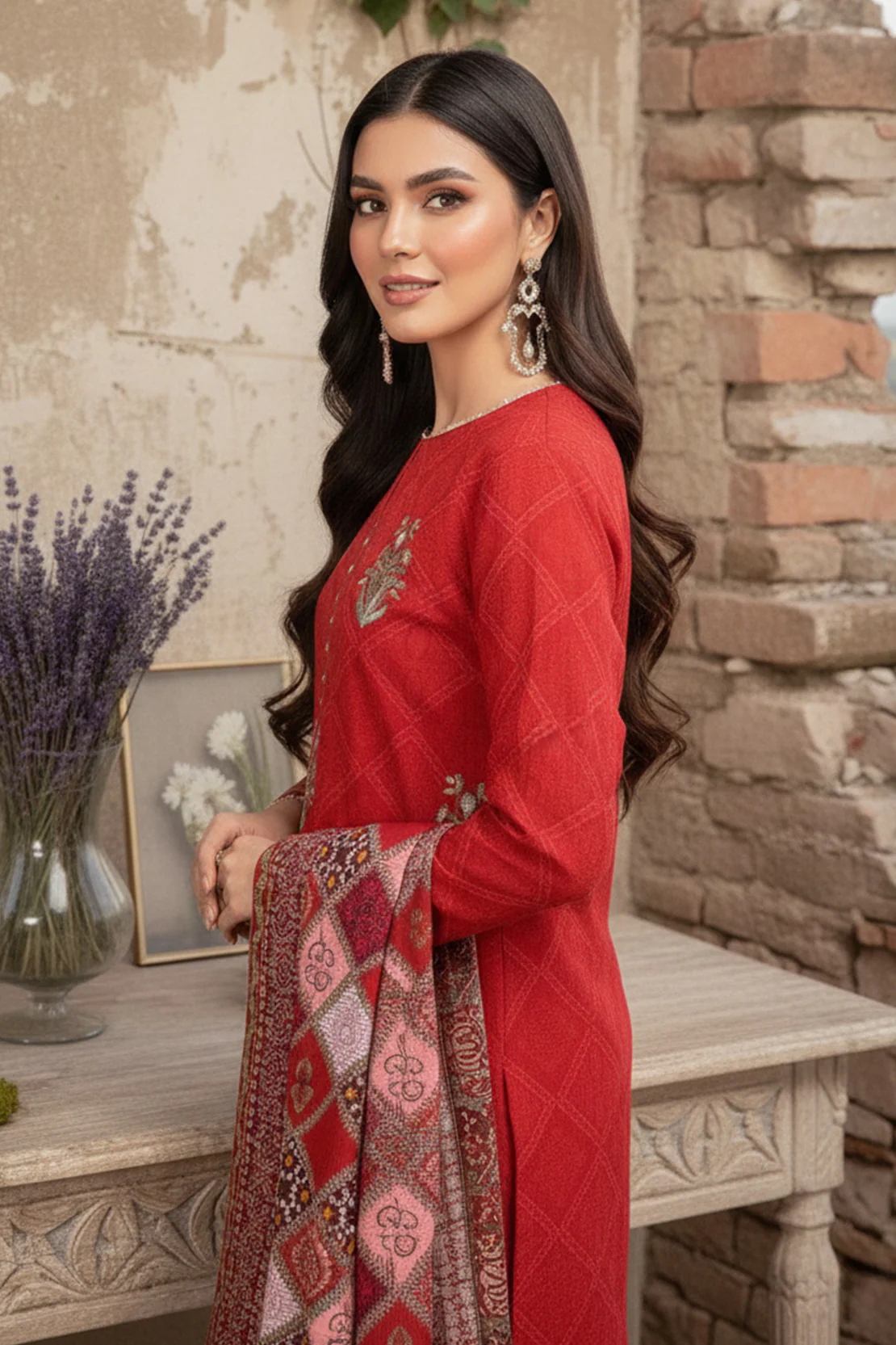 Embroidered - 3 Pc Khaddar Suit - Image 4
