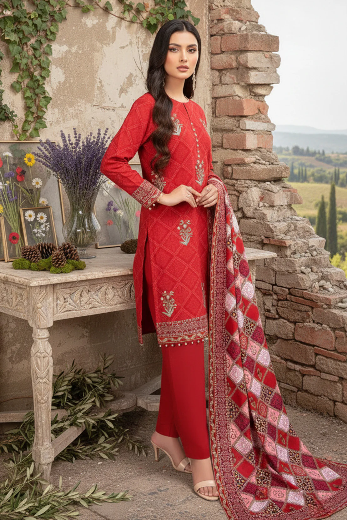 Embroidered - 3 Pc Khaddar Suit - Image 5