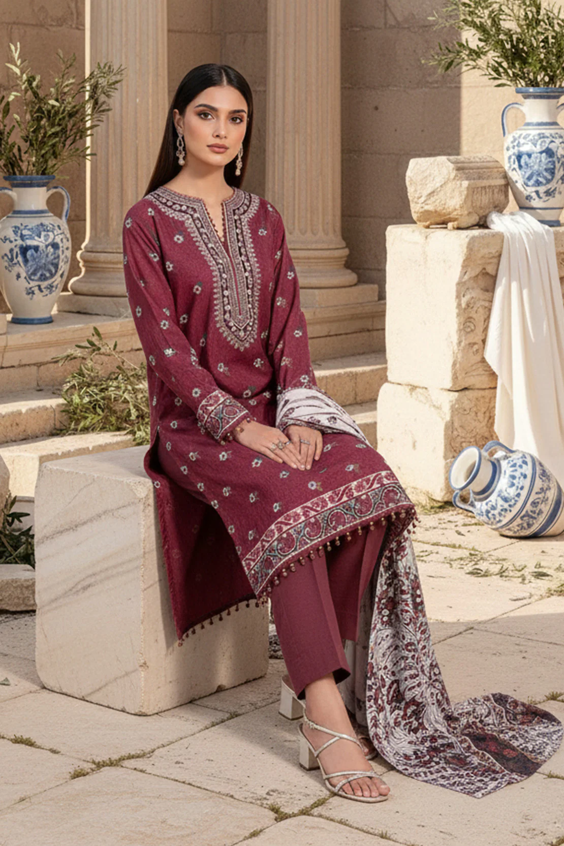 Embroidered - 3 Pc Khaddar Suit - Image 3