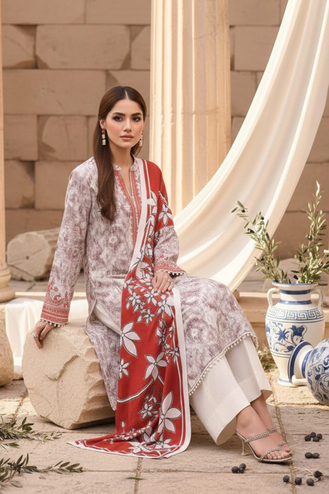 Printed - 3 Pc Khaddar Suit - Image 3