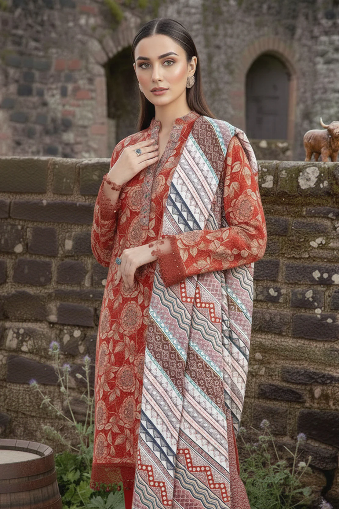 Printed - 3 Pc Khaddar Suit - Image 4