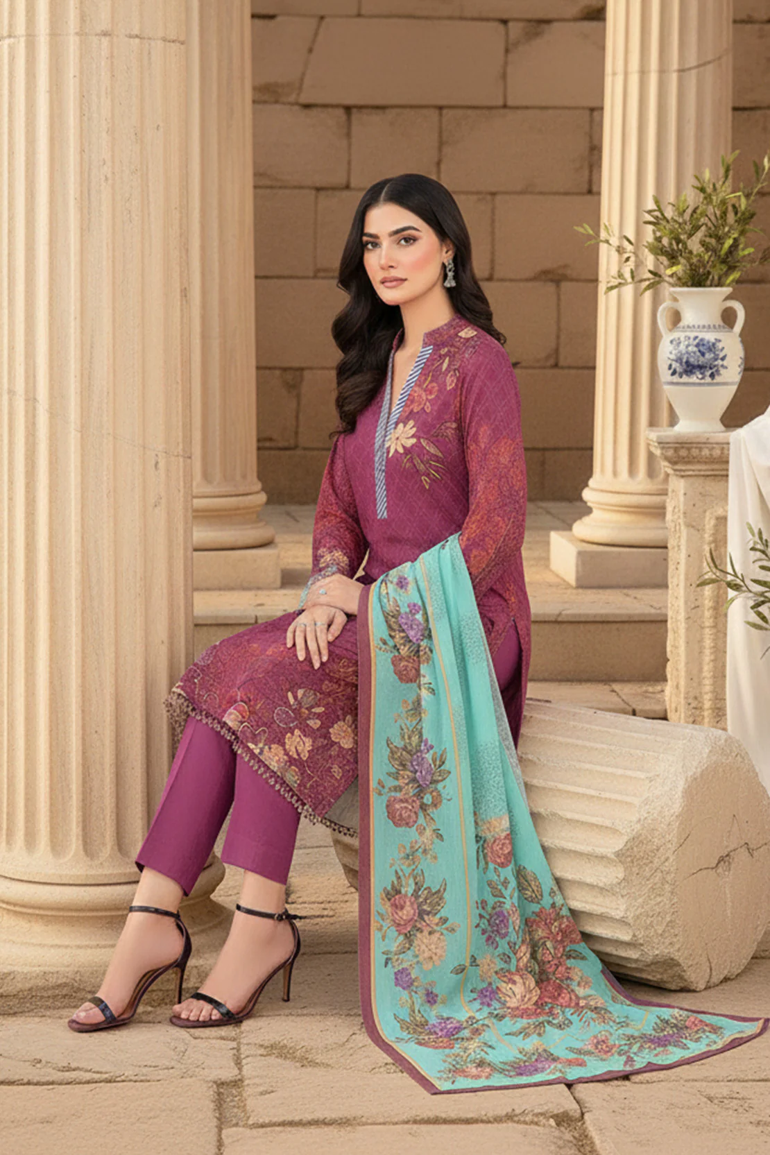 Printed - 3 Pc Khaddar Suit - Image 2