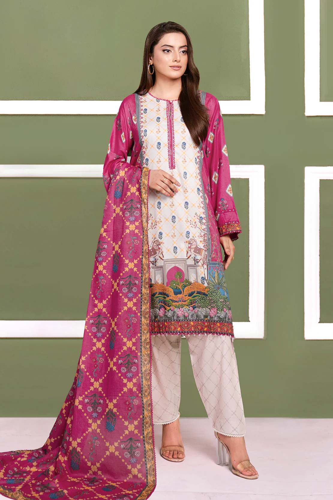 Printed - 3 Pc Cambric Suit - Image 3