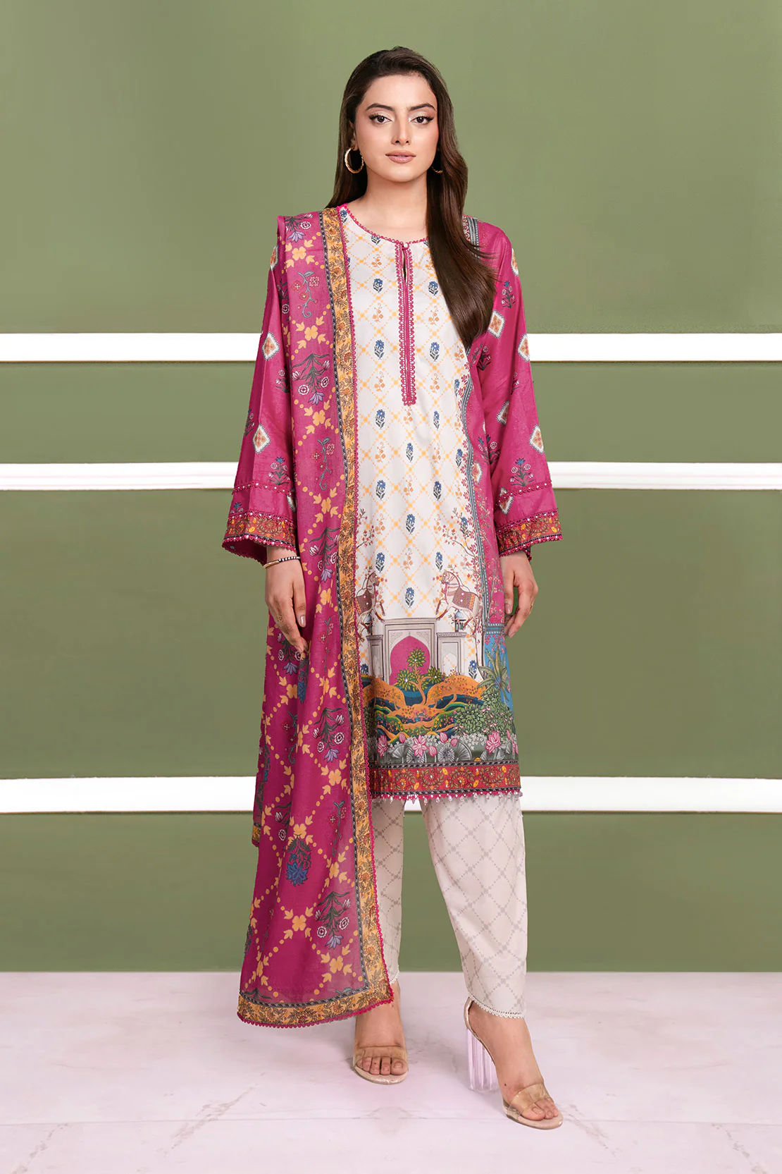 Printed - 3 Pc Cambric Suit - Image 5