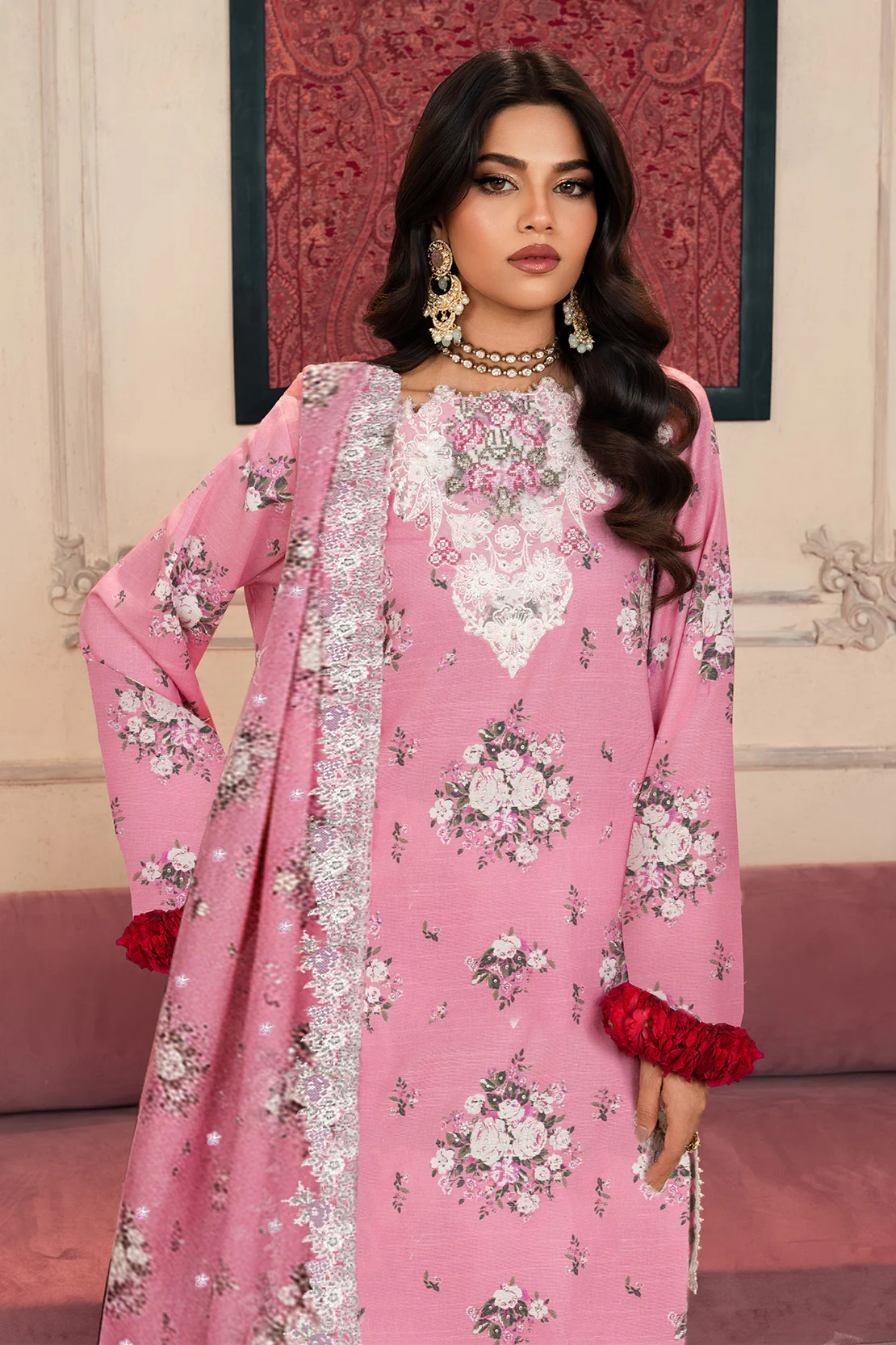 3 Pc Khaddar Suit - Embroidered Printed Shawl - Image 4