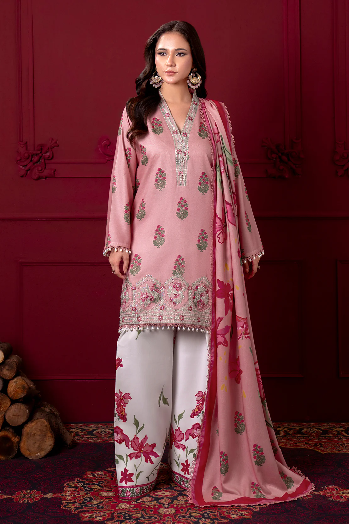 Embroidered - 3 Pc Linen Suit - Image 3