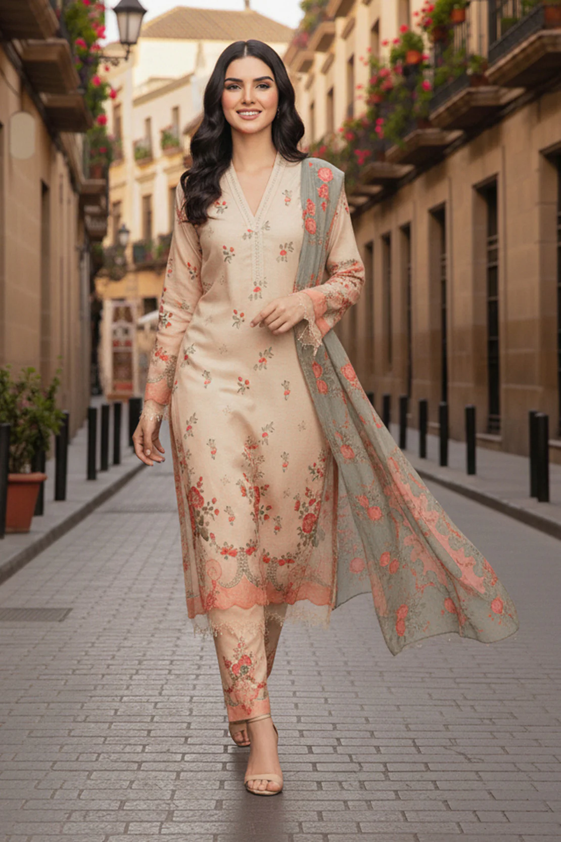 Printed - 3 Pc Karandi Suit - Image 2