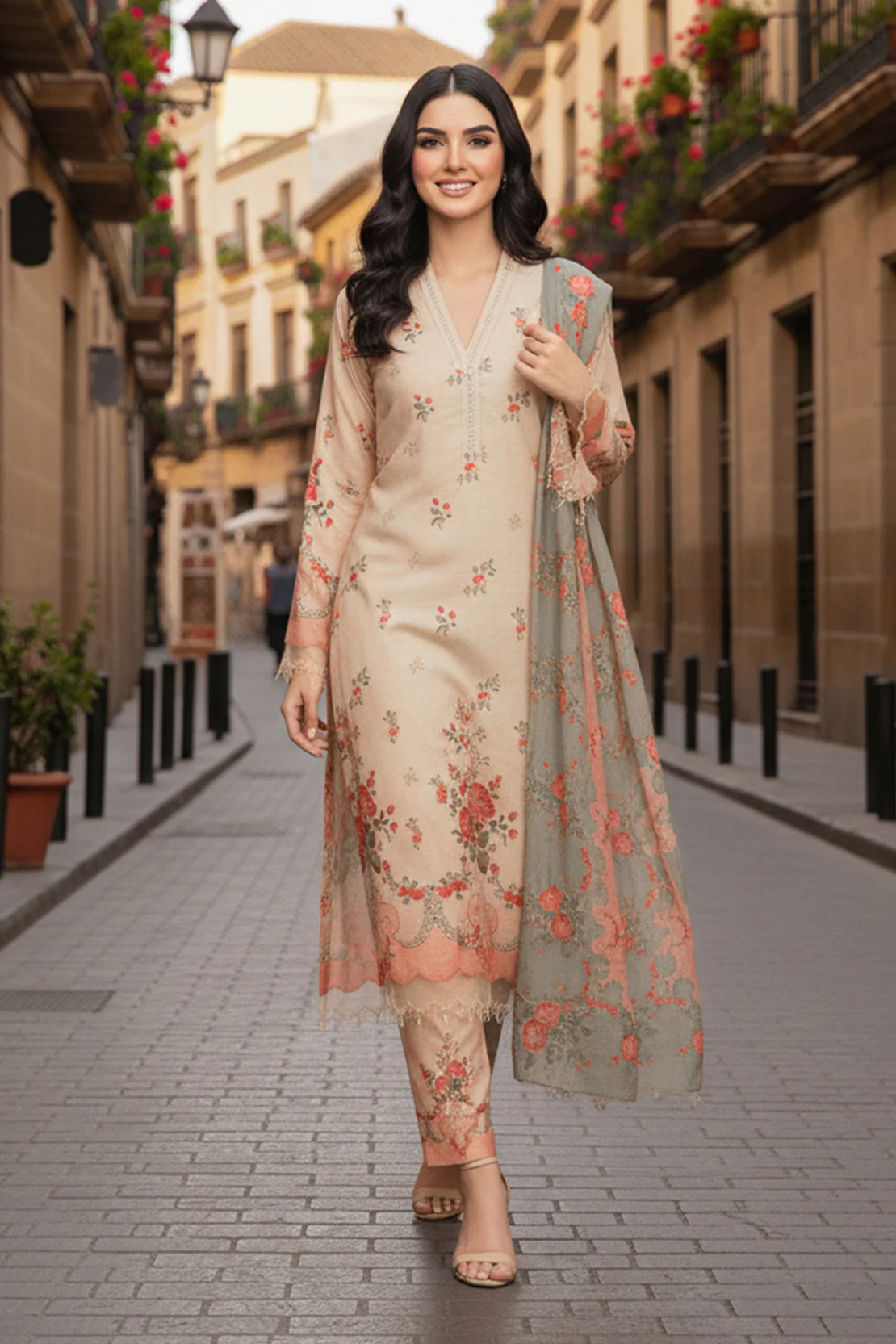Printed - 3 Pc Karandi Suit - Image 3