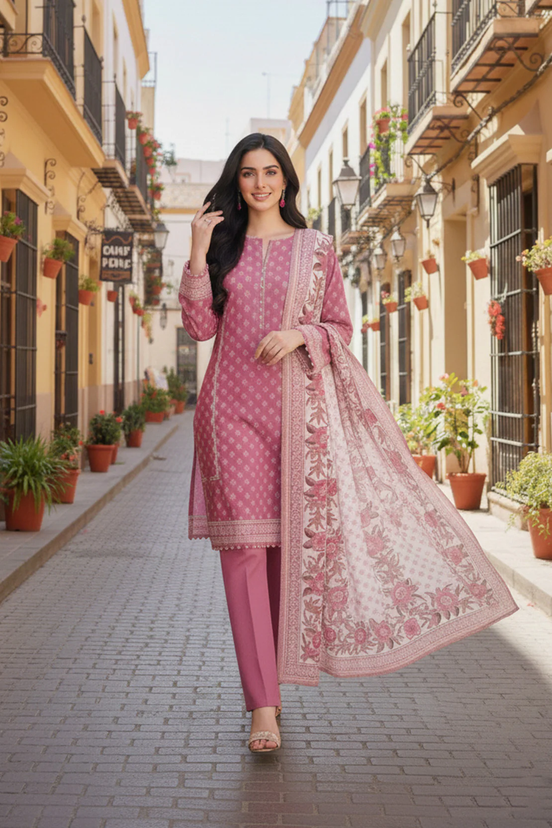 Printed - 3 Pc Karandi Suit - Image 2