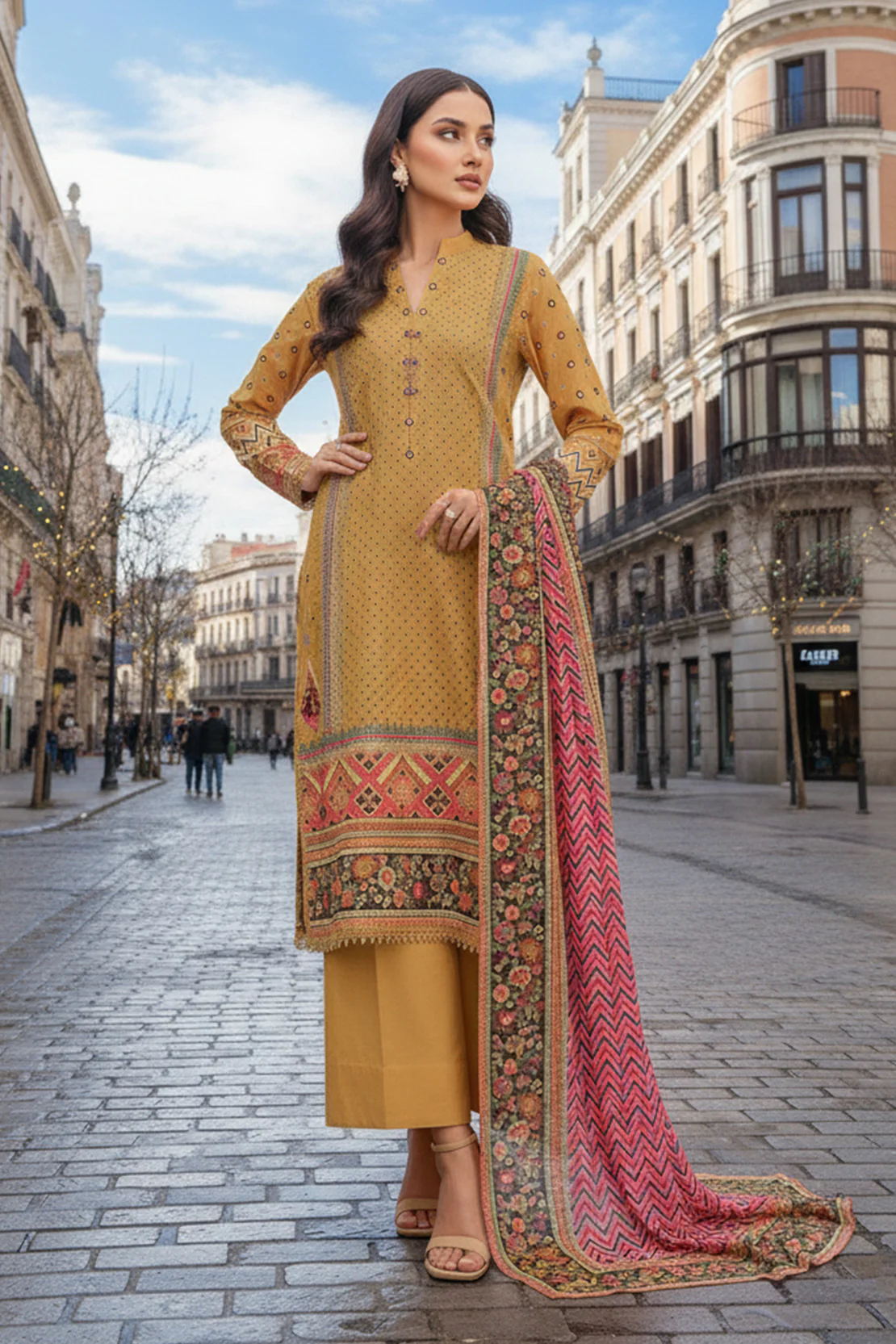 Printed - 3 Pc Karandi Suit - Image 2