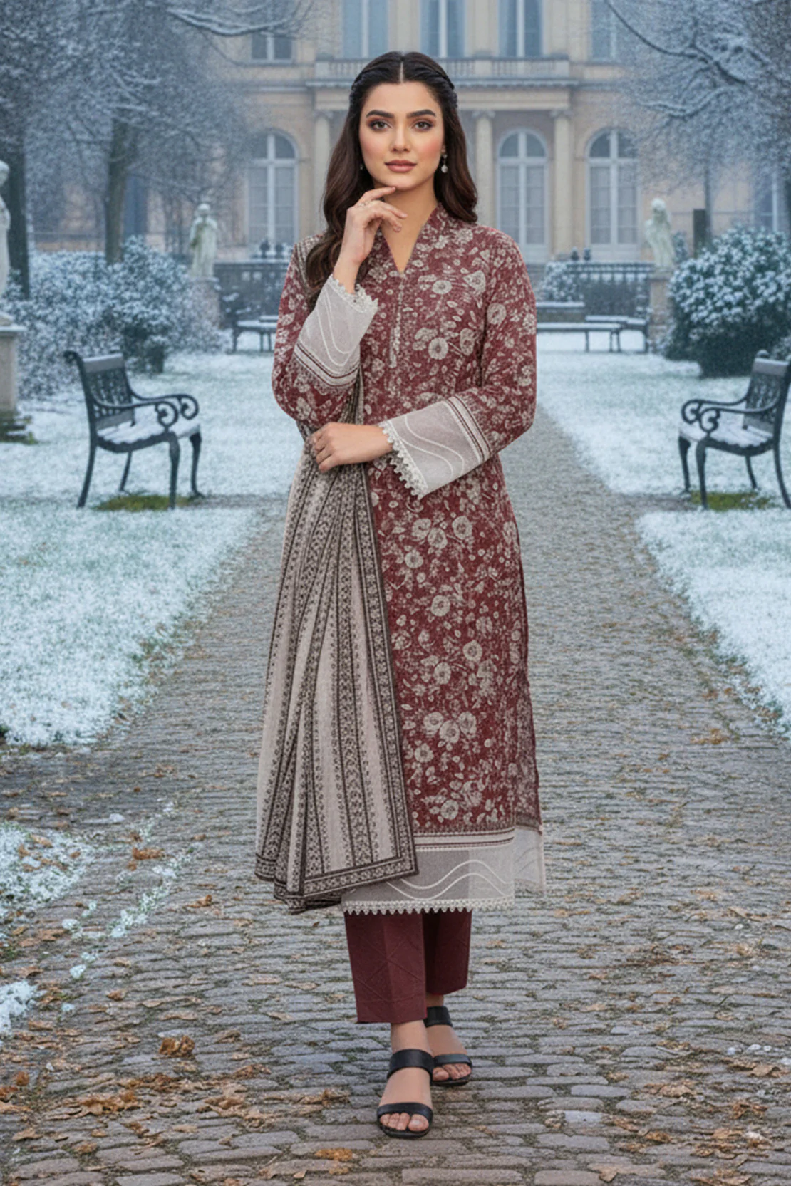 Printed - 3 Pc Karandi Suit - Image 3