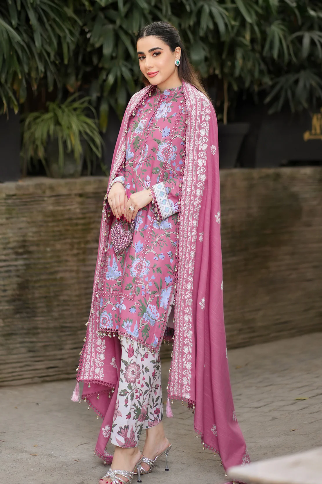 3 Pc Karandi Suit - Embroidered Shawl - Image 3
