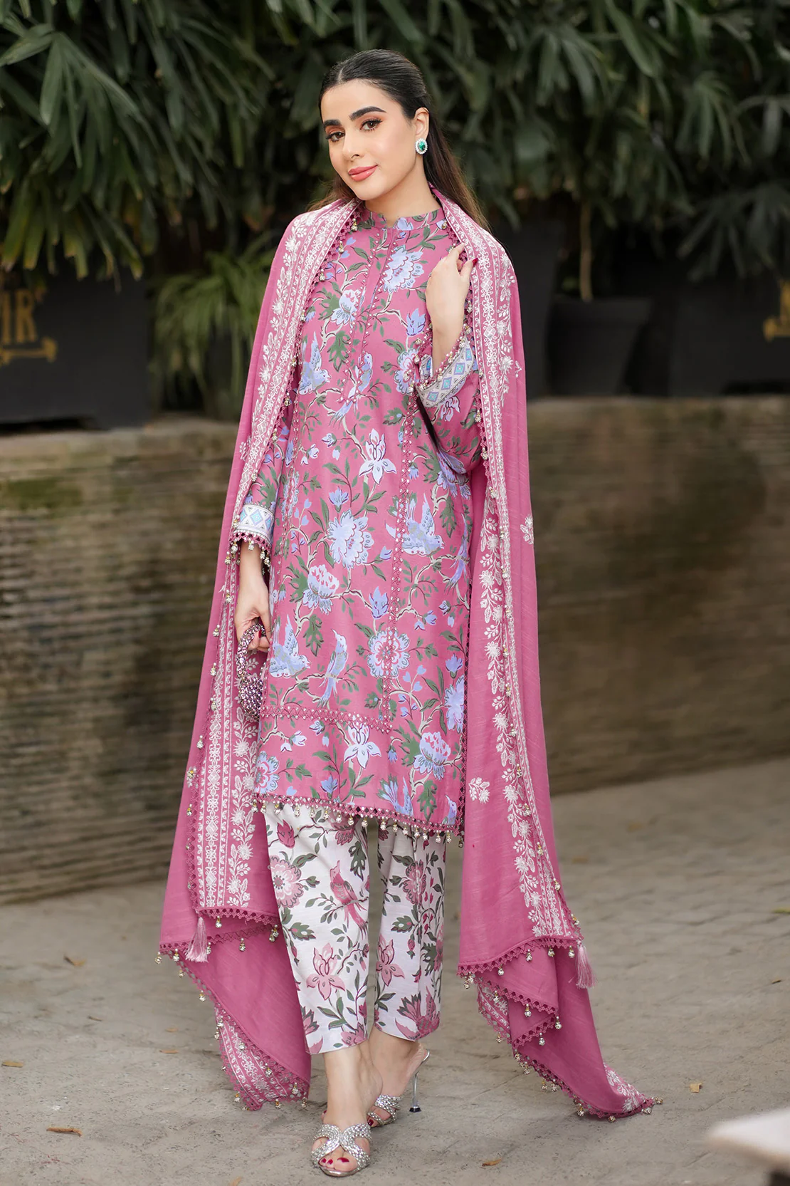 3 Pc Karandi Suit - Embroidered Shawl - Image 6