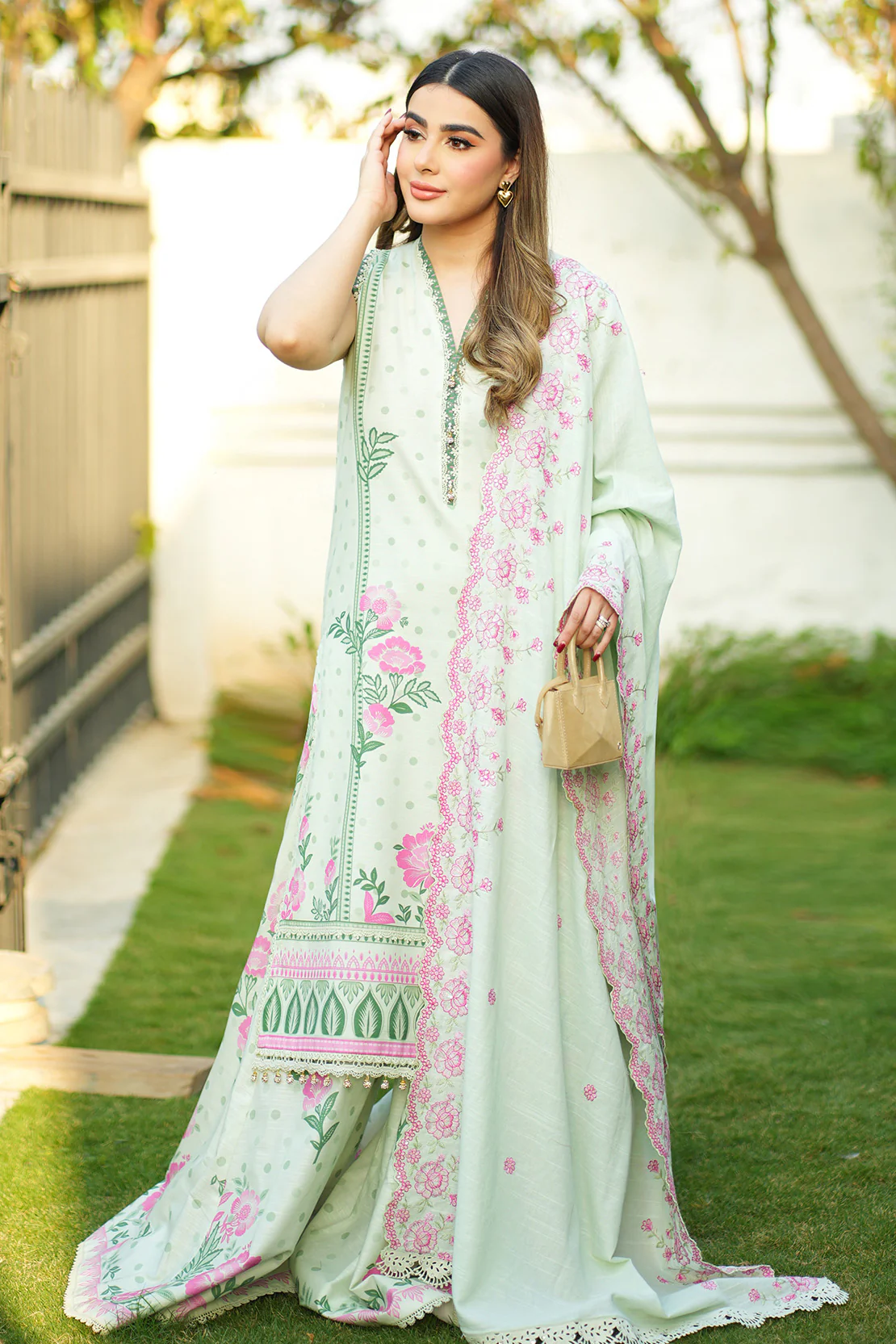 3 Pc Karandi Suit - Embroidered Shawl - Image 5