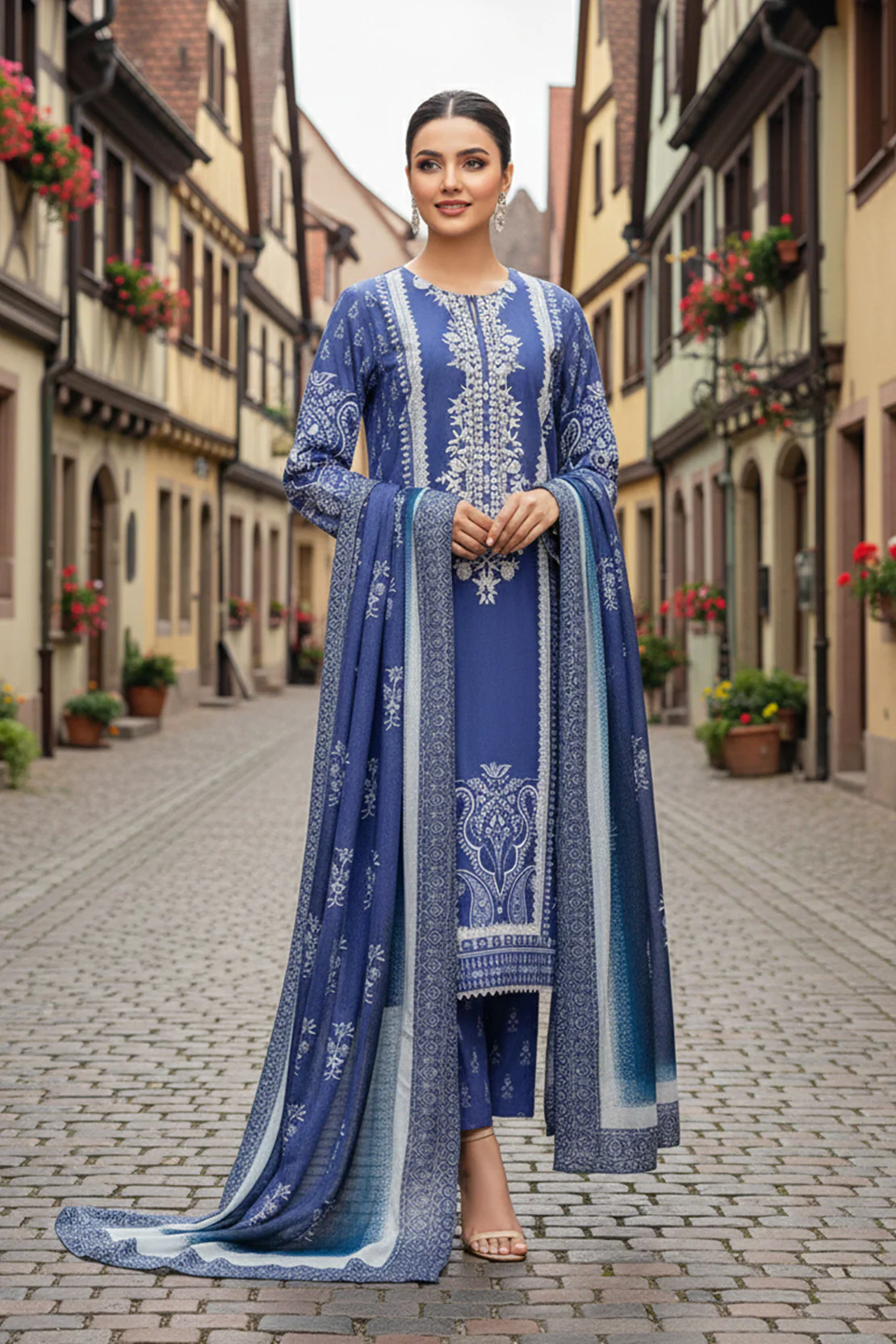 Embroidered - 3 Pc Slub Karandi Suit