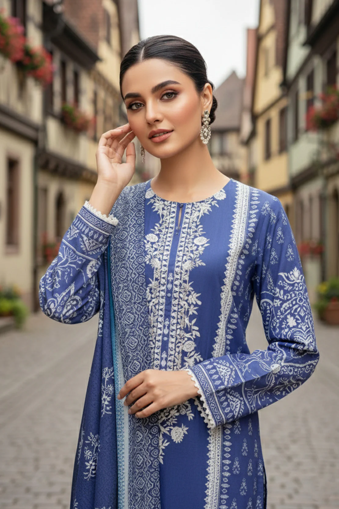 Embroidered - 3 Pc Slub Karandi Suit - Image 2