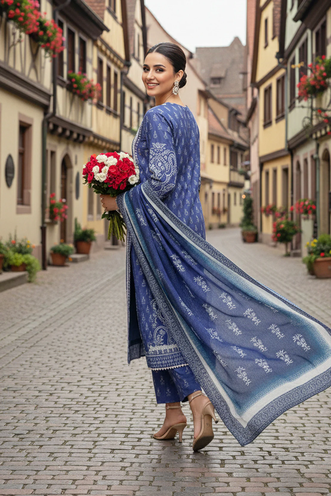 Embroidered - 3 Pc Slub Karandi Suit - Image 4