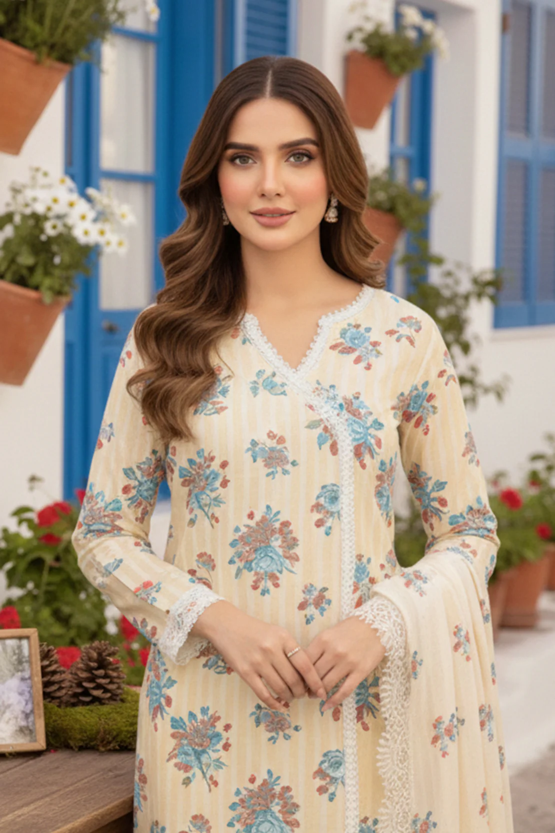Embroidered - 3 Pc Slub Karandi Suit - Image 2