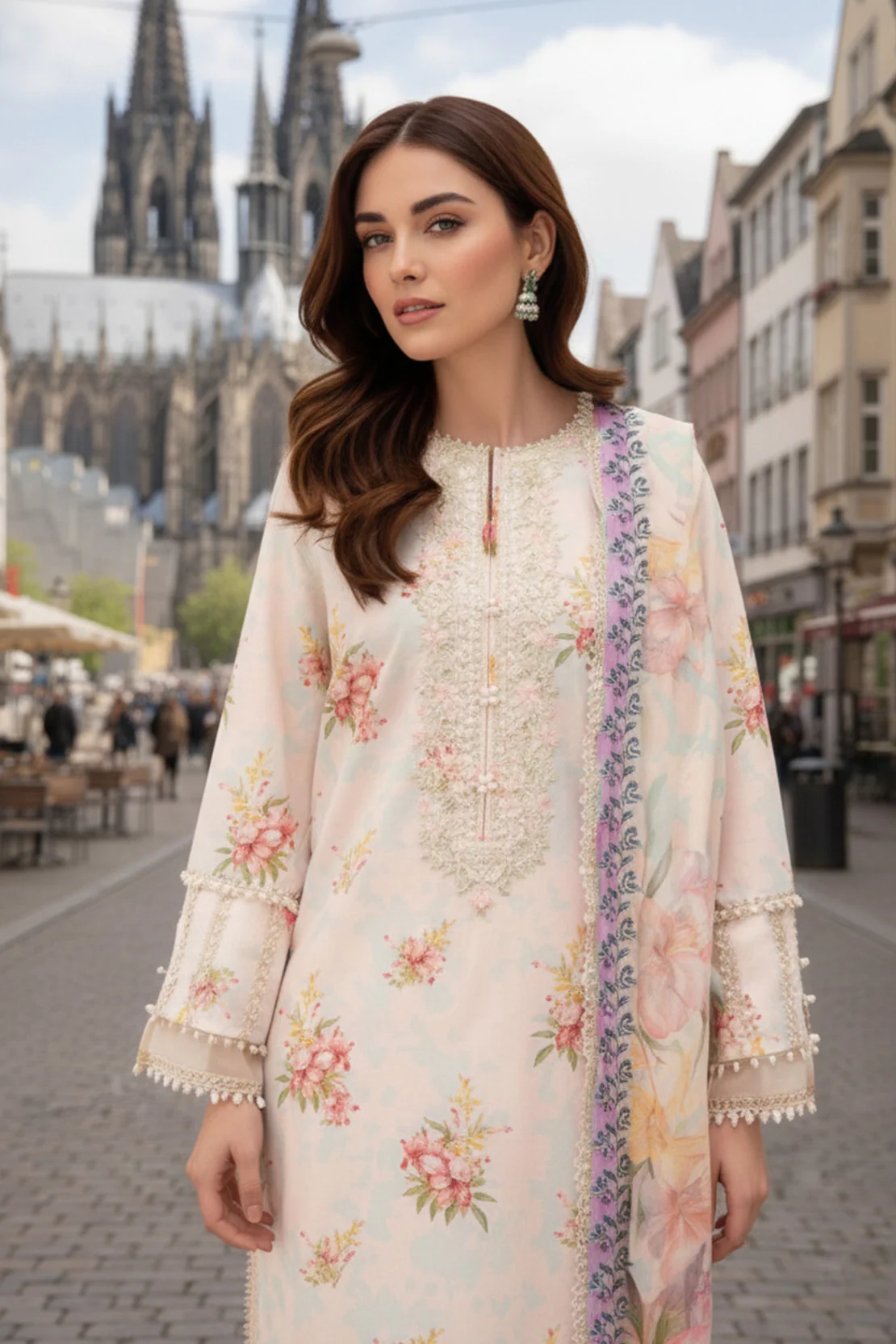 Embroidered - 3 Pc Slub Karandi Suit - Image 2