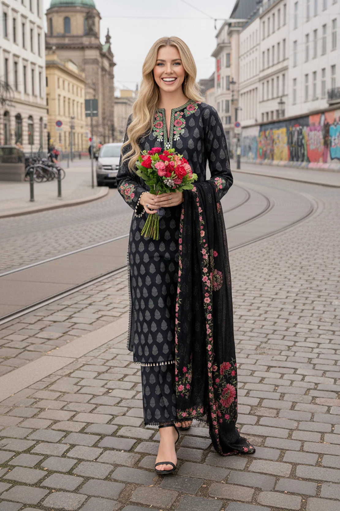 Embroidered - 3 Pc Slub Karandi Suit - Image 4