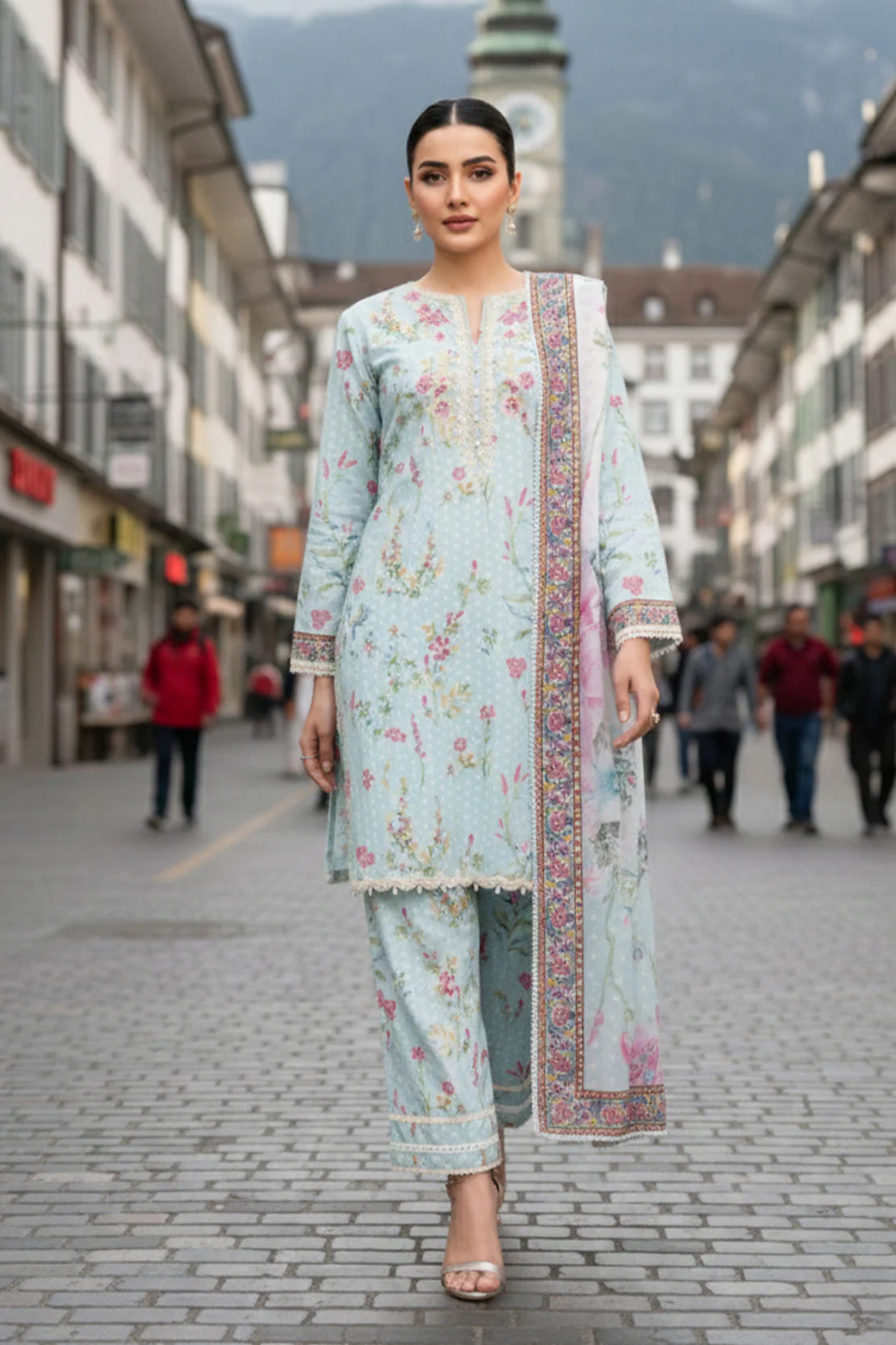 Embroidered - 3 Pc Slub Karandi Suit