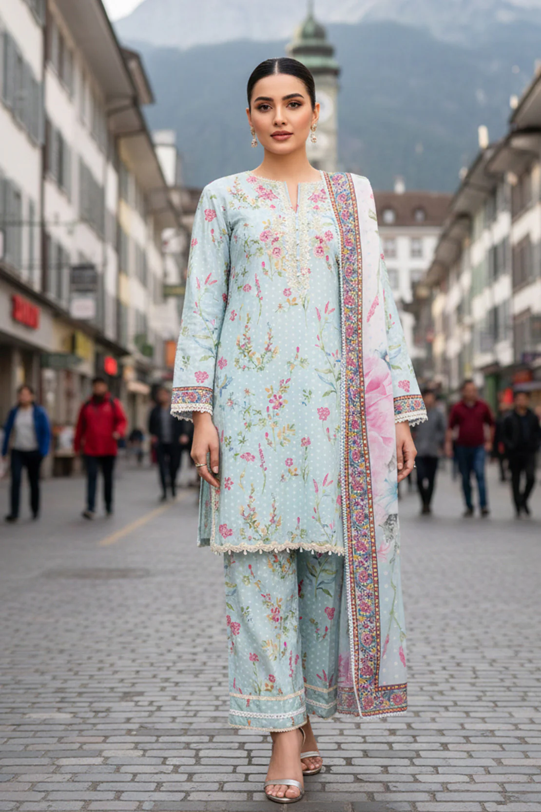 Embroidered - 3 Pc Slub Karandi Suit - Image 3