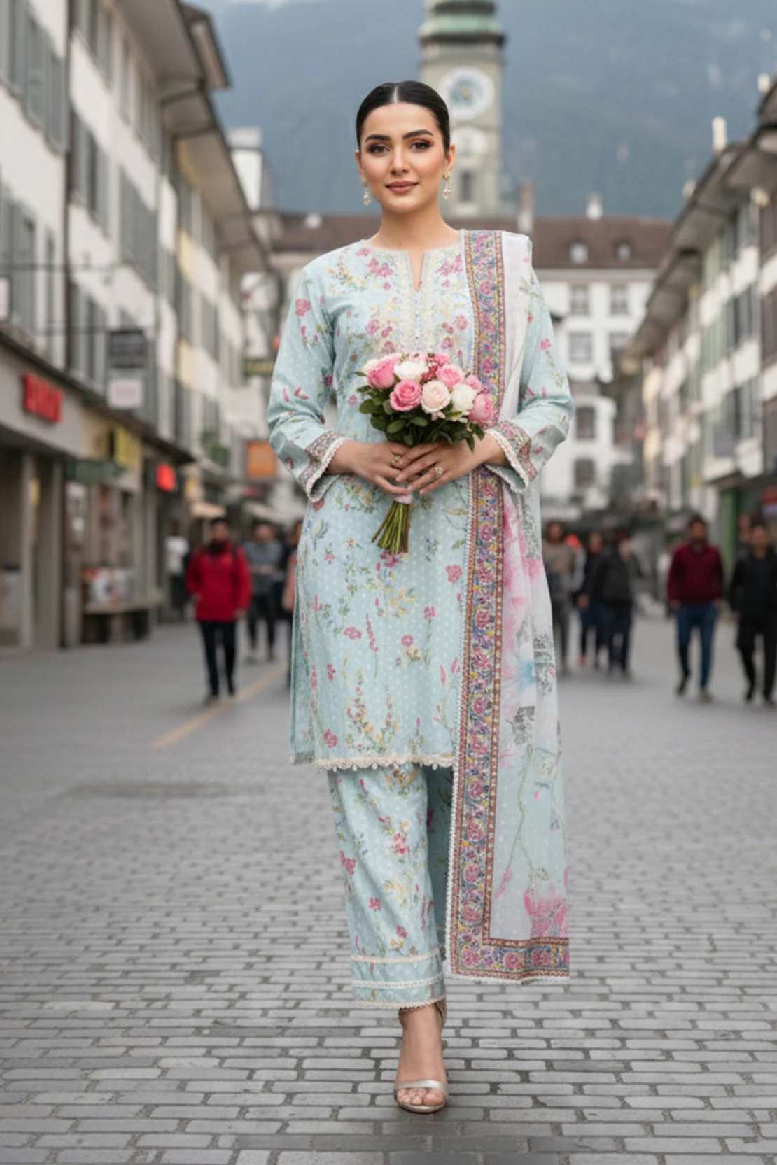 Embroidered - 3 Pc Slub Karandi Suit - Image 4