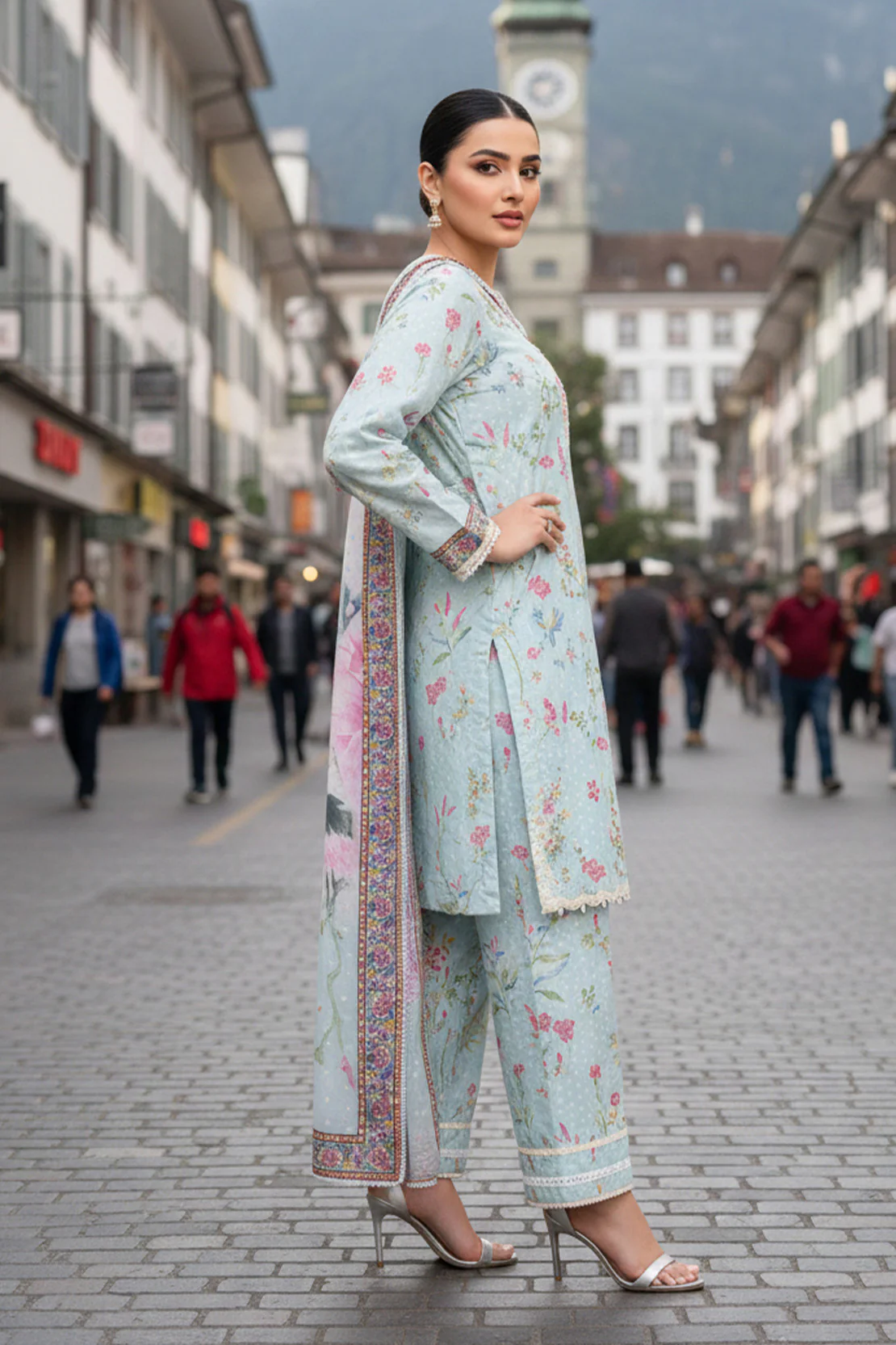 Embroidered - 3 Pc Slub Karandi Suit - Image 5