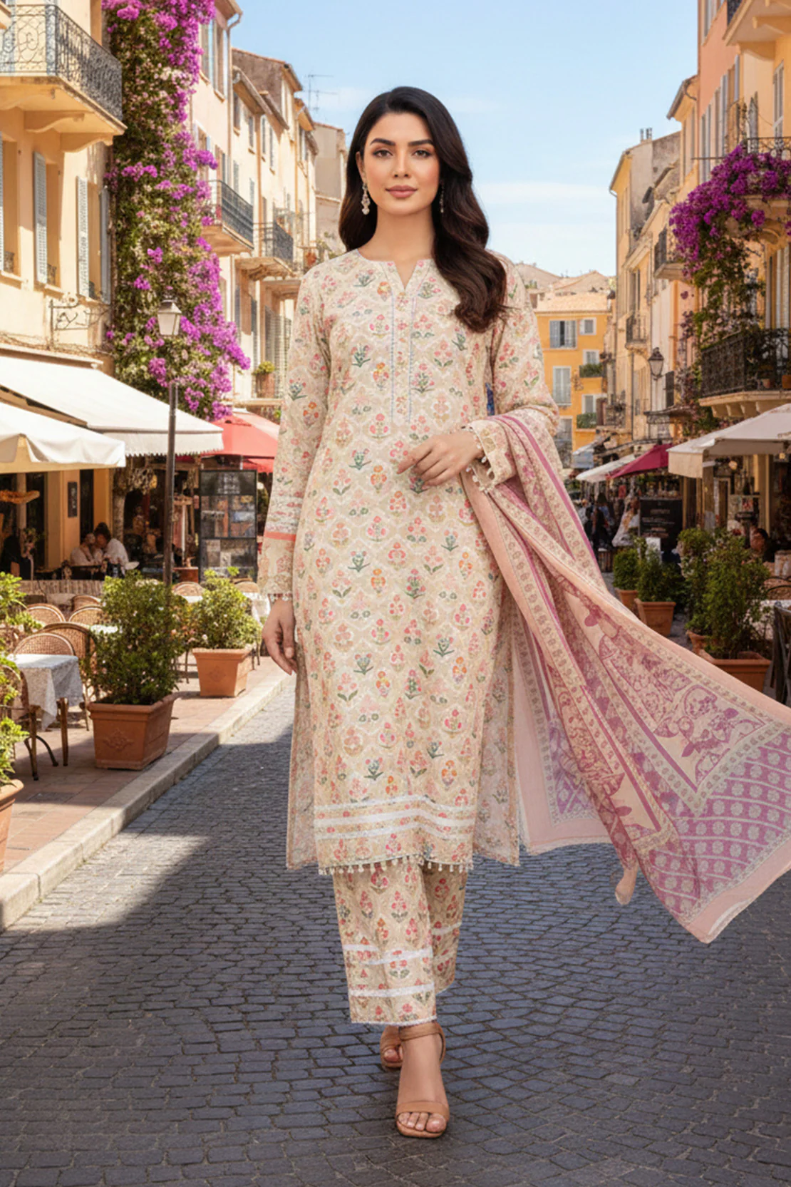 Printed - 3 Pc Slub Karandi Suit