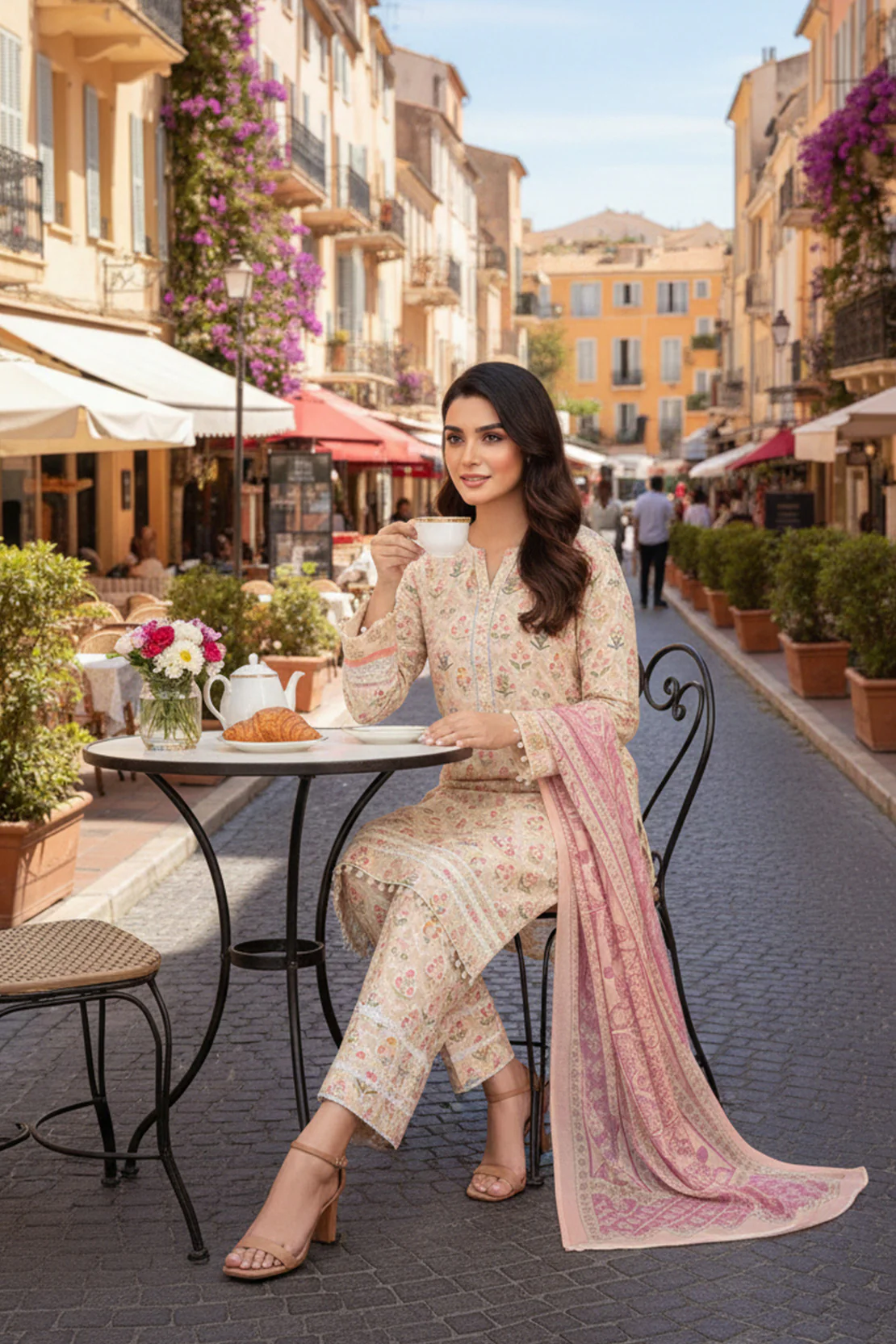 Printed - 3 Pc Slub Karandi Suit - Image 3