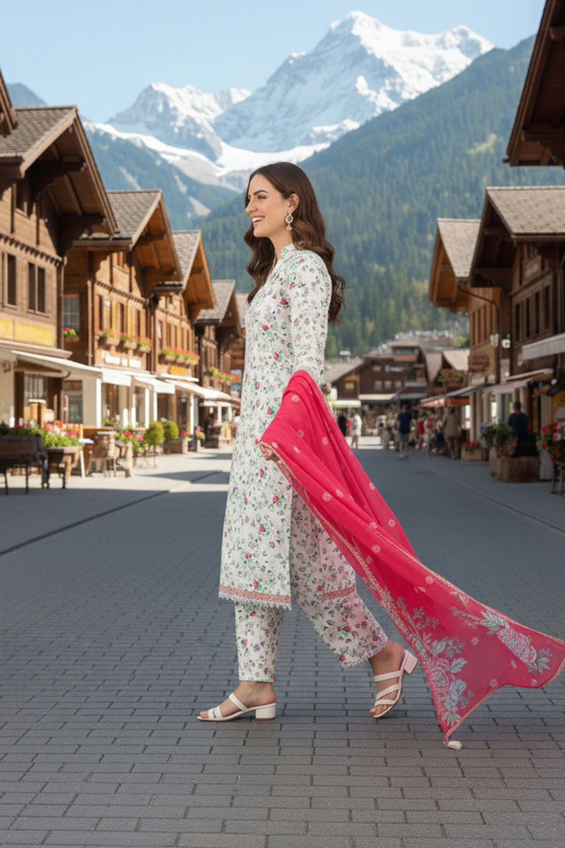 Printed - 3 Pc Slub Karandi Suit - Image 5