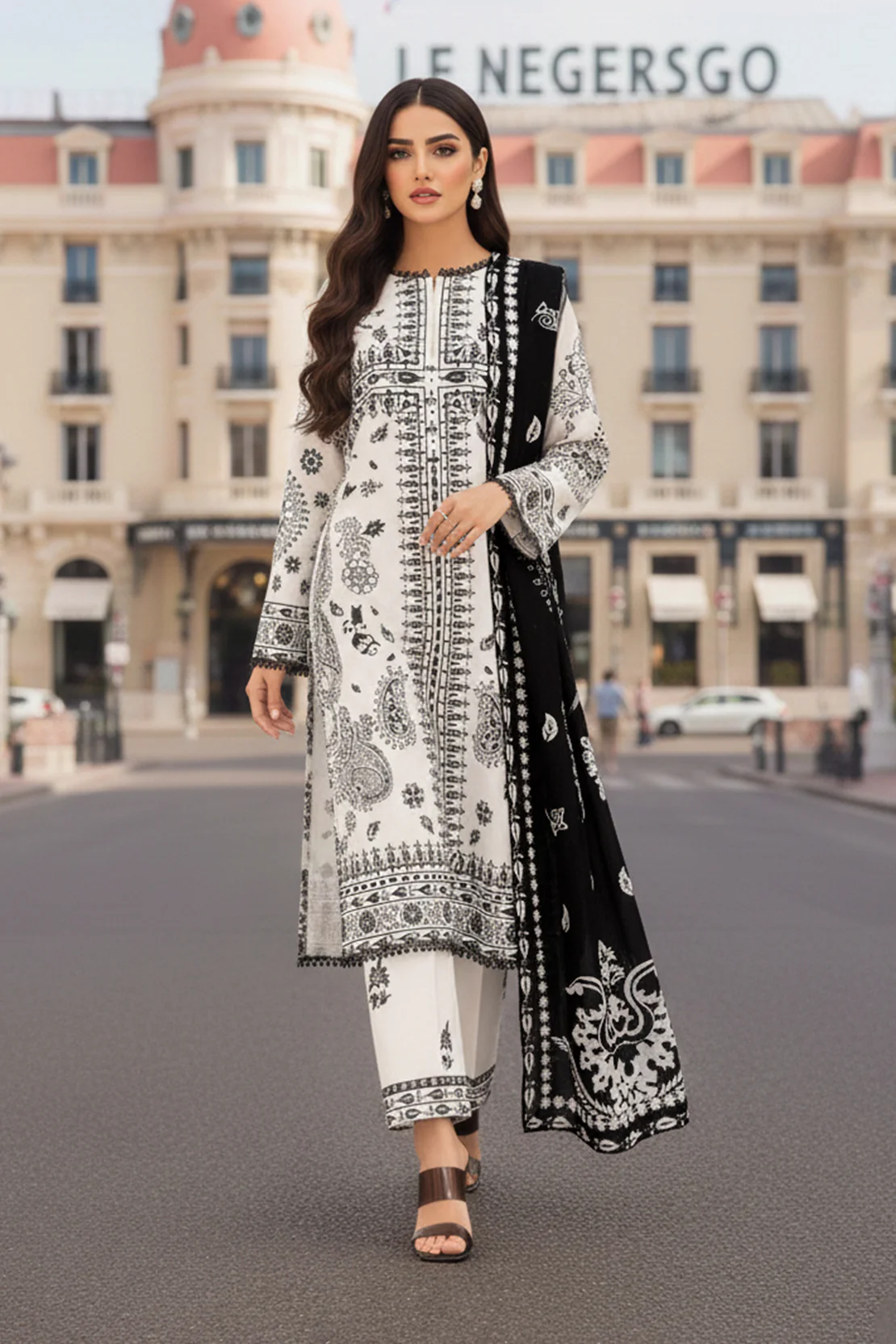 Printed - 3 Pc Slub Karandi Suit