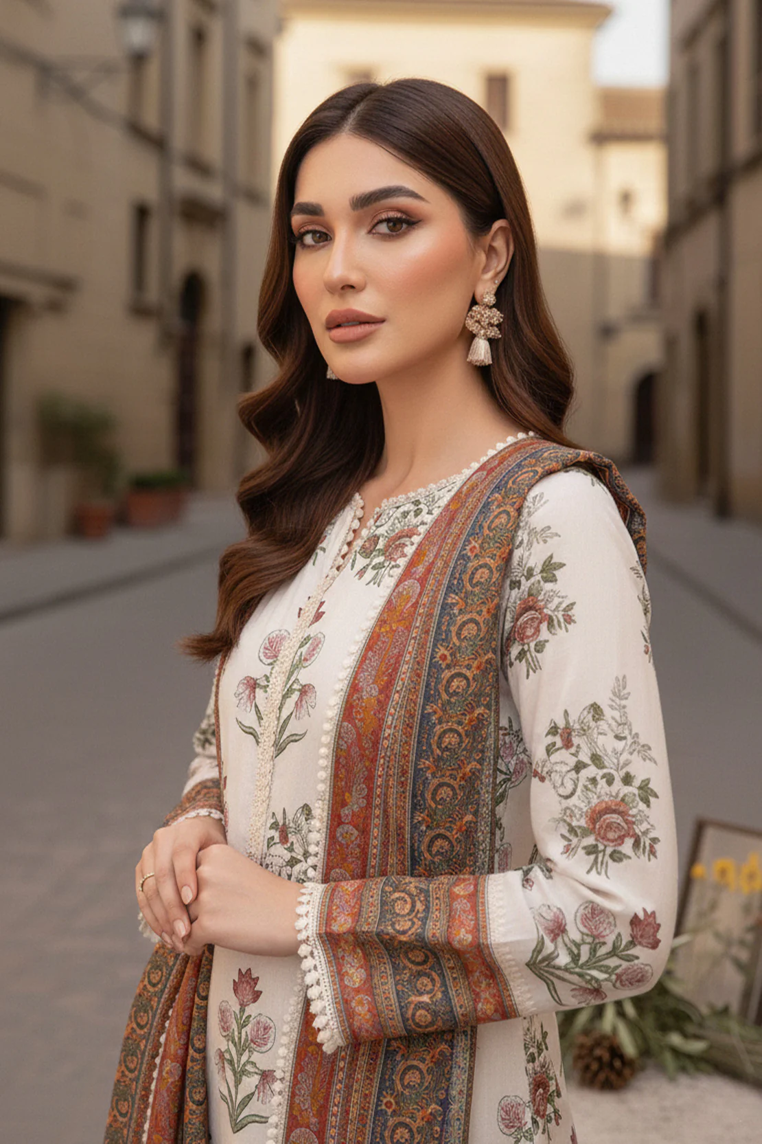 Printed - 3 Pc Slub Karandi Suit - Image 2