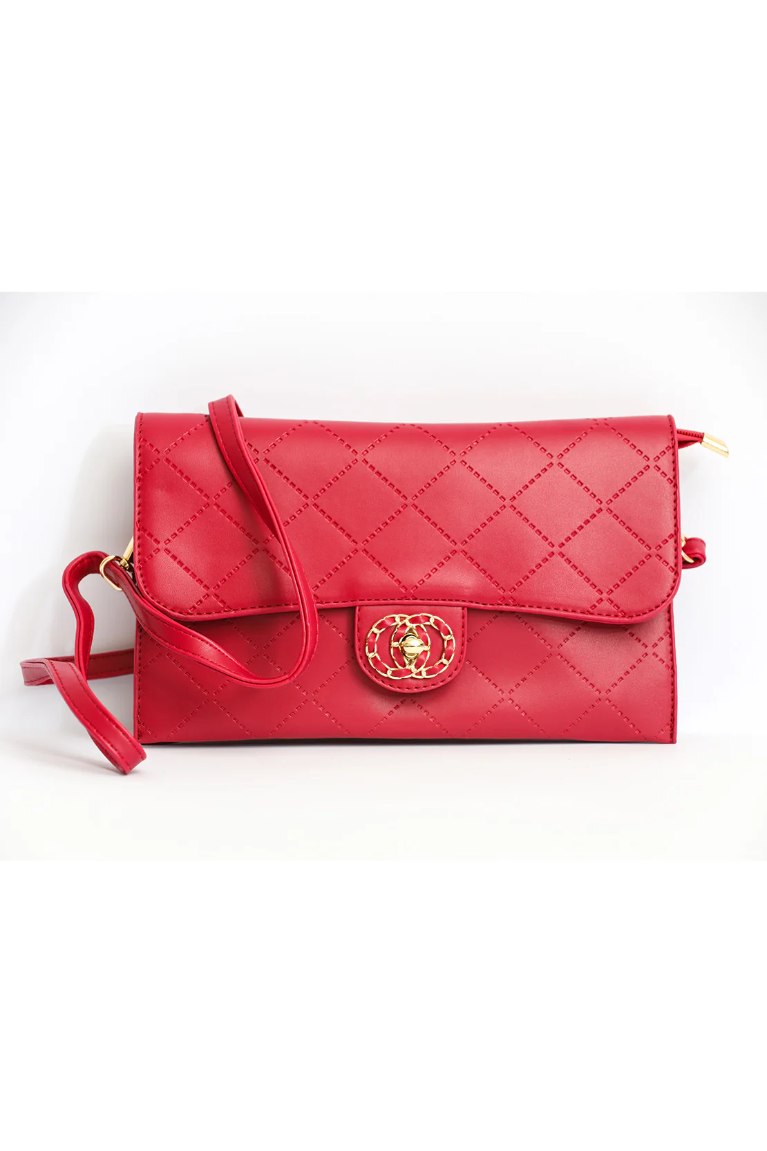 Strapped Embellished Clutch - Red