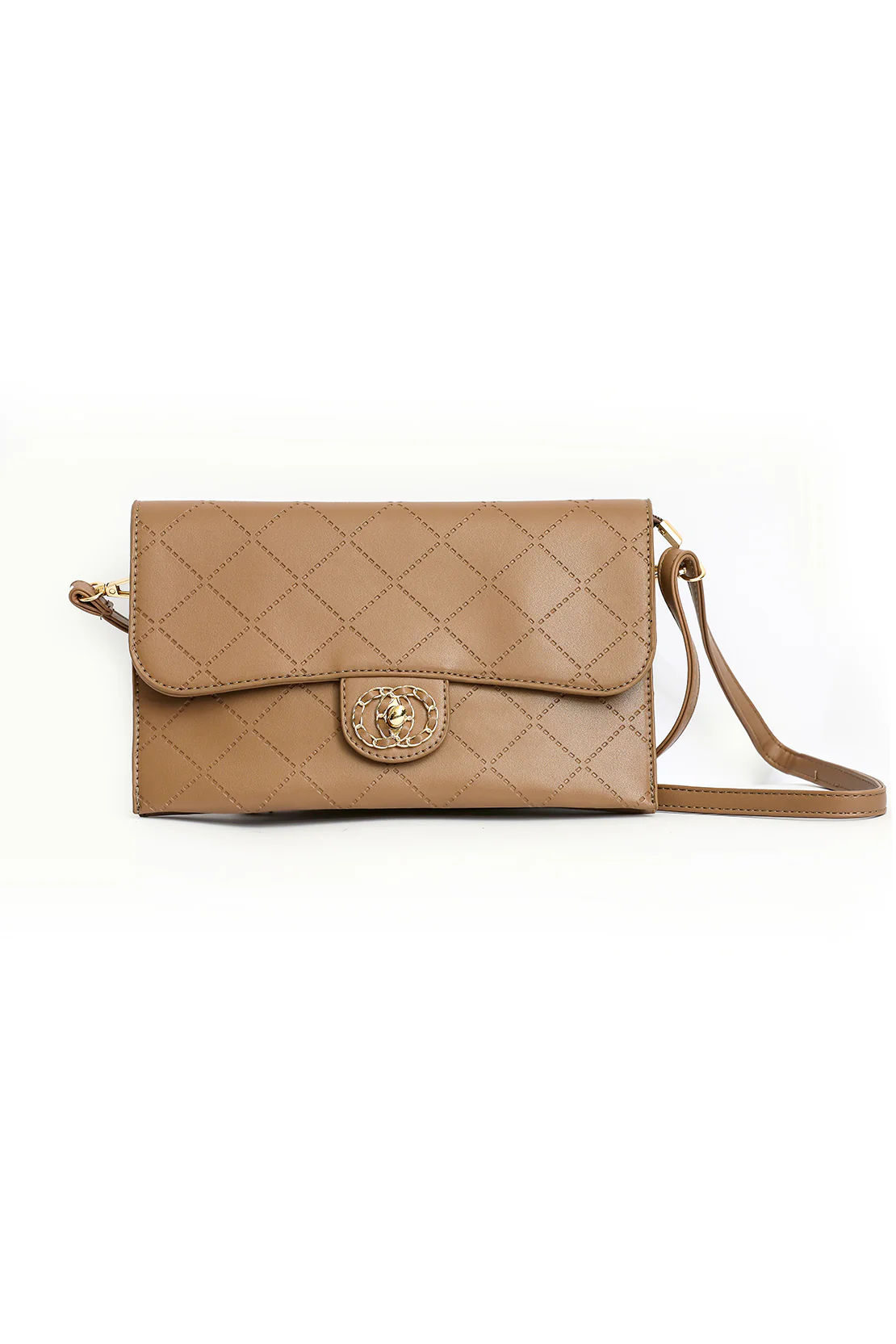 Strapped Embellished Clutch - Brown