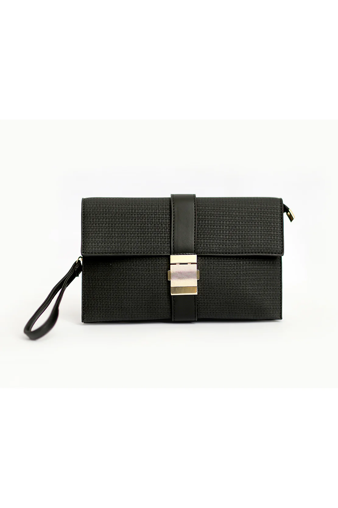 Strapped Metal Front Clutch - Black