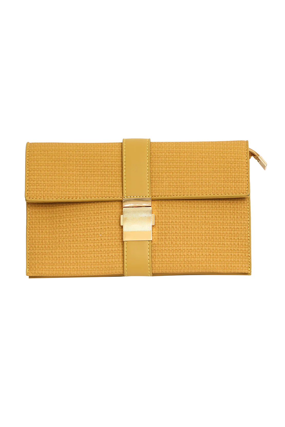 Strapped Metal Front Clutch - Mustard